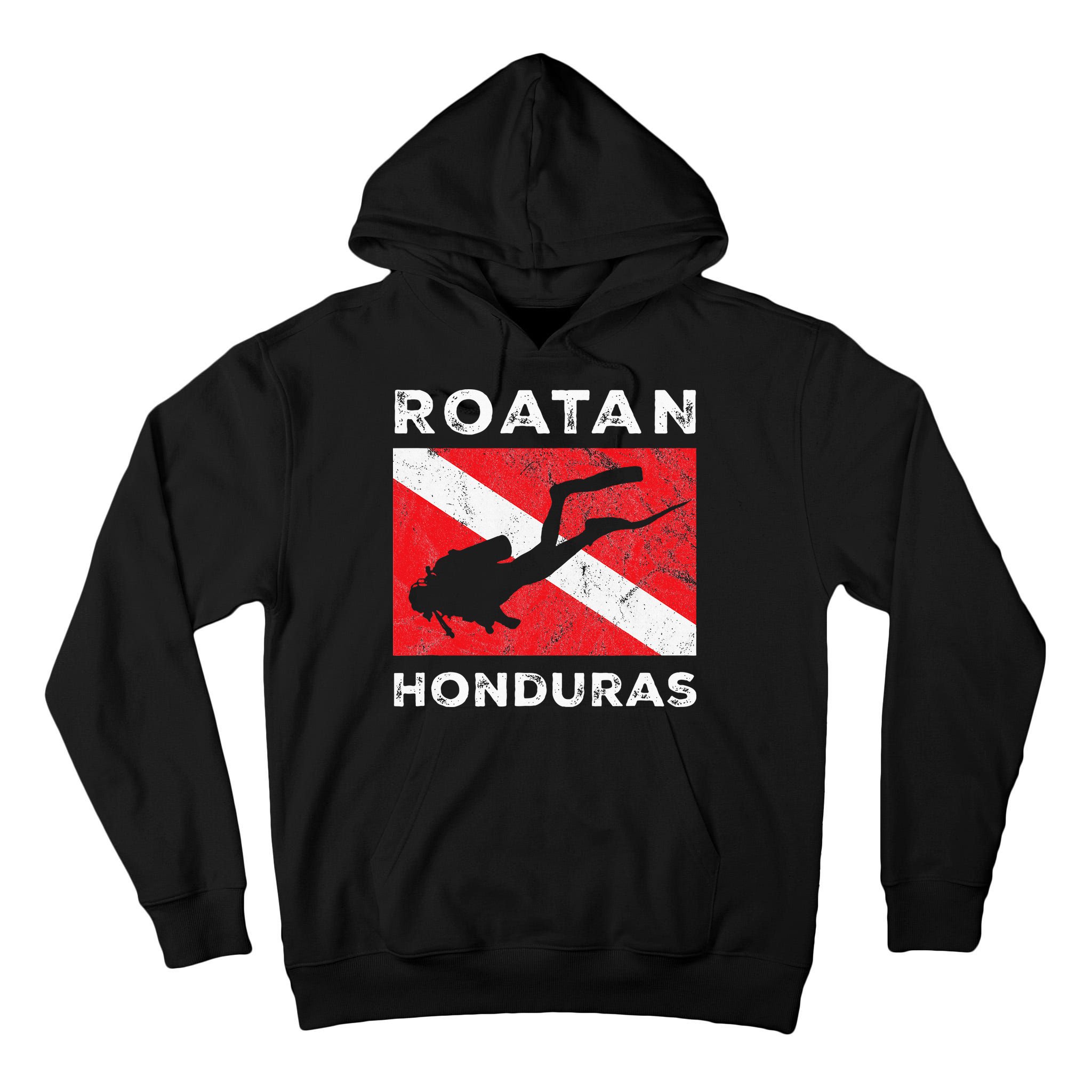 Retro Roatan Honduras Scuba Dive Vintage Dive Flag Diving Tall Hoodie