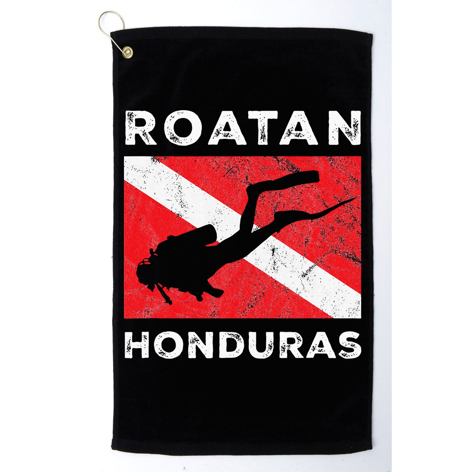 Retro Roatan Honduras Scuba Dive Vintage Dive Flag Diving Golf Towel