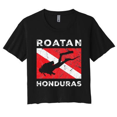 Retro Roatan Honduras Scuba Dive Vintage Dive Flag Diving Women's Crop Top Tee