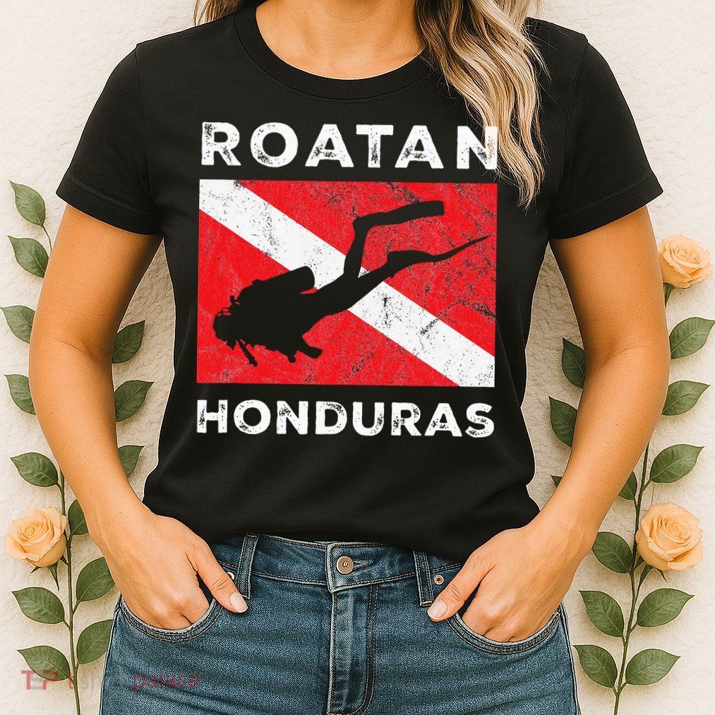 Retro Roatan Honduras Scuba Dive Vintage Dive Flag Diving Womens T-Shirt