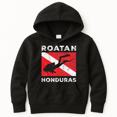 Retro Roatan Honduras Scuba Dive Vintage Dive Flag Diving Kids Hoodie