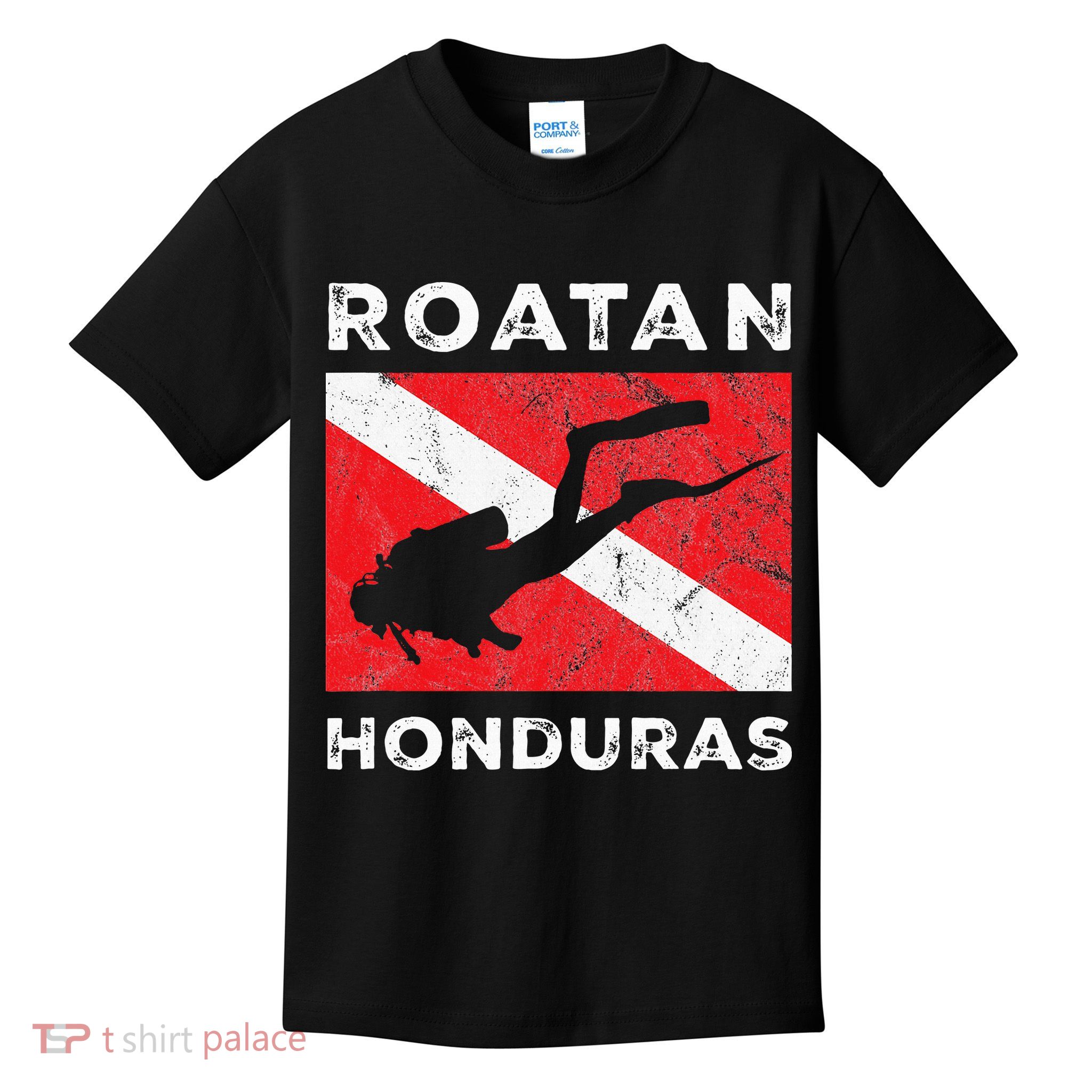 Retro Roatan Honduras Scuba Dive Vintage Dive Flag Diving Kids T-Shirt