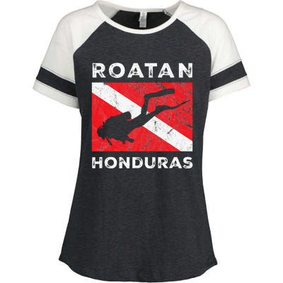 Retro Roatan Honduras Scuba Dive Vintage Dive Flag Diving Enza Ladies Jersey Colorblock Tee