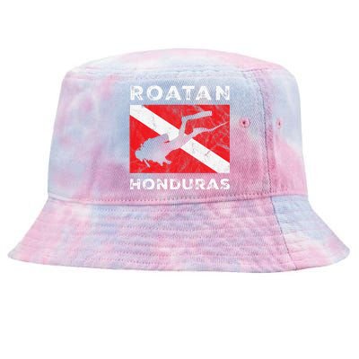 Retro Roatan Honduras Scuba Dive Vintage Dive Flag Diving Tie-Dyed Bucket Hat