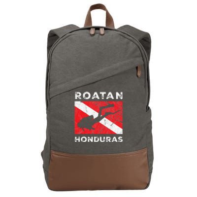 Retro Roatan Honduras Scuba Dive Vintage Dive Flag Diving Cotton Canvas Backpack