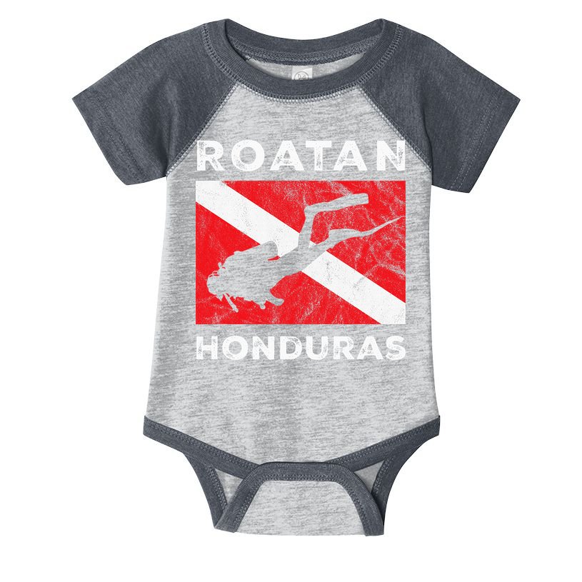 Retro Roatan Honduras Scuba Dive Vintage Dive Flag Diving Infant Baby Jersey Bodysuit