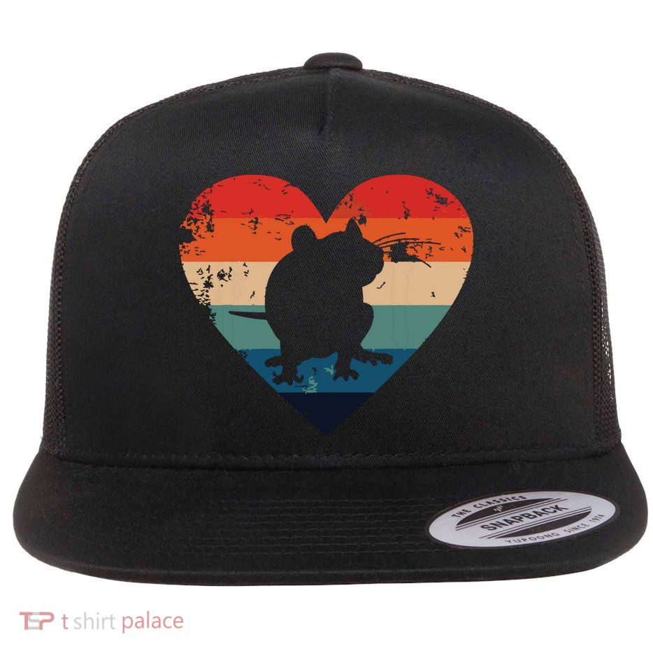 Rat Retro Heart Mouse Rodent Lover Rat Owner Flat Bill Trucker Hat
