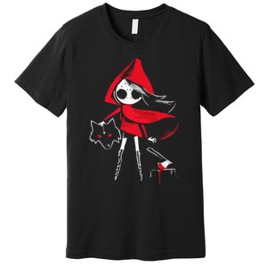 Red Riding Hood Girl With Head Of Wolf Scary Gothic Art Premium T-Shirt