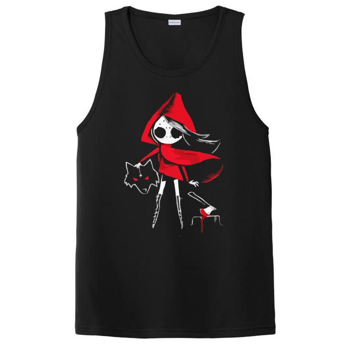 Red Riding Hood Girl With Head Of Wolf Scary Gothic Art PosiCharge Competitor Tank