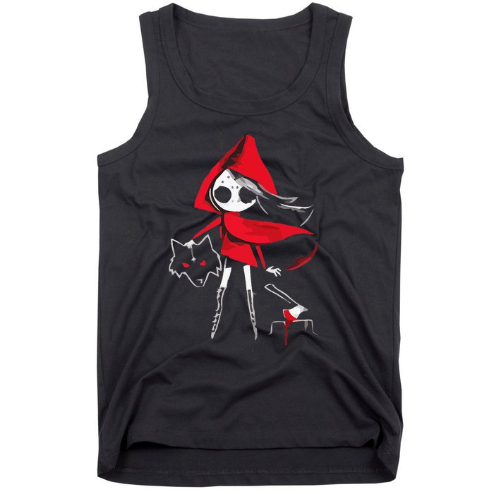 Red Riding Hood Girl With Head Of Wolf Scary Gothic Art Tank Top