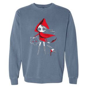 Red Riding Hood Girl With Head Of Wolf Scary Gothic Art Garment-Dyed Sweatshirt