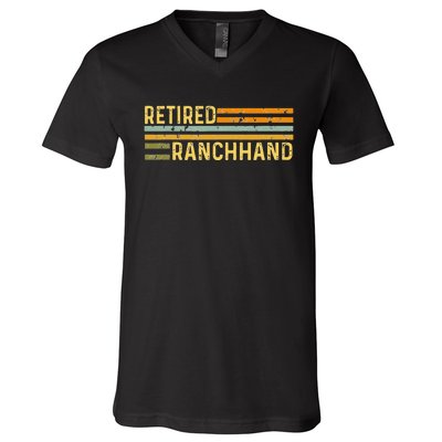 Retired Ranch Hand Farmer Distressed Retirement Retire Farm V-Neck T-Shirt