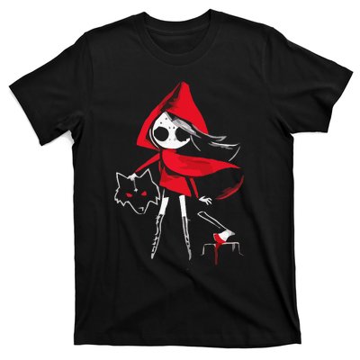 Red Riding Hood Girl With Head Of Wolf Scary Gothic Art T-Shirt