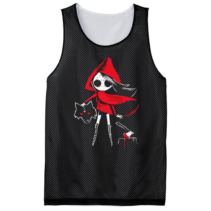 Red Riding Hood Girl With Head Of Wolf Scary Gothic Art Mesh Reversible Basketball Jersey Tank