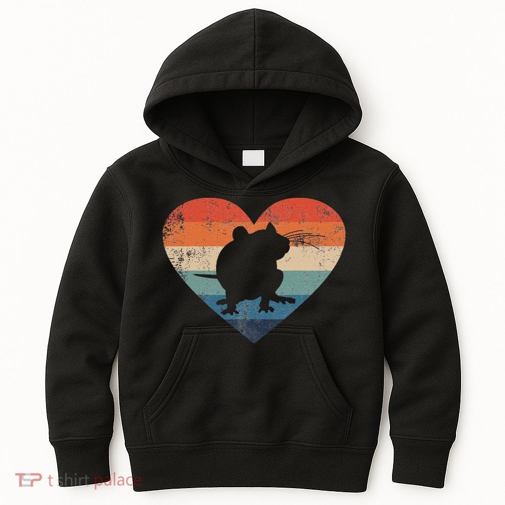Rat Retro Heart Mouse Rodent Lover Rat Owner Kids Hoodie