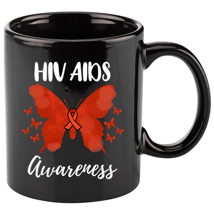 Red Ribbon Hiv Aids Awareness 11oz C Handle Ceramic Mug