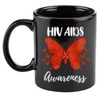 Red Ribbon Hiv Aids Awareness 11oz C Handle Ceramic Mug