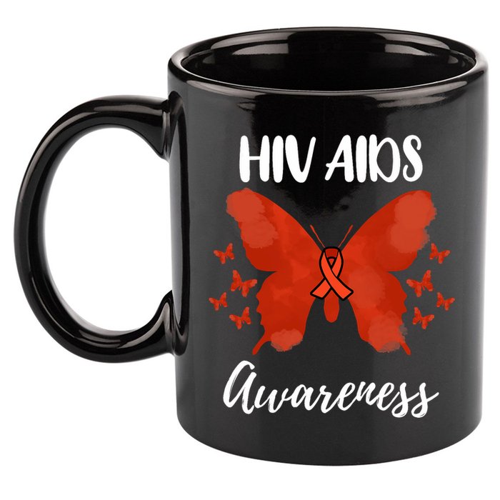 Red Ribbon Hiv Aids Awareness 11oz C Handle Ceramic Mug