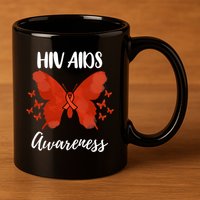 Red Ribbon Hiv Aids Awareness 11oz C Handle Ceramic Mug