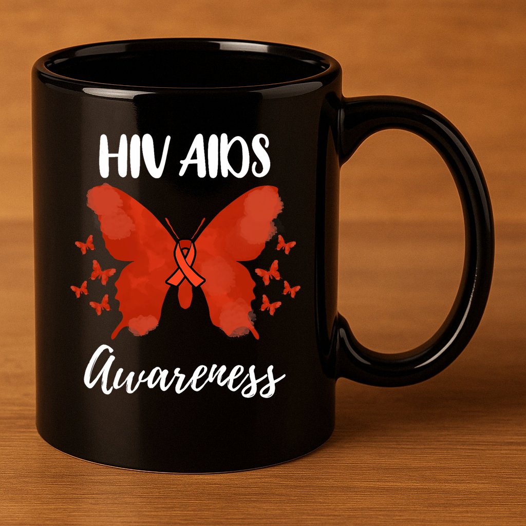 Red Ribbon Hiv Aids Awareness 11oz C Handle Ceramic Mug