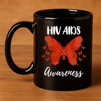 Red Ribbon Hiv Aids Awareness 11oz C Handle Ceramic Mug