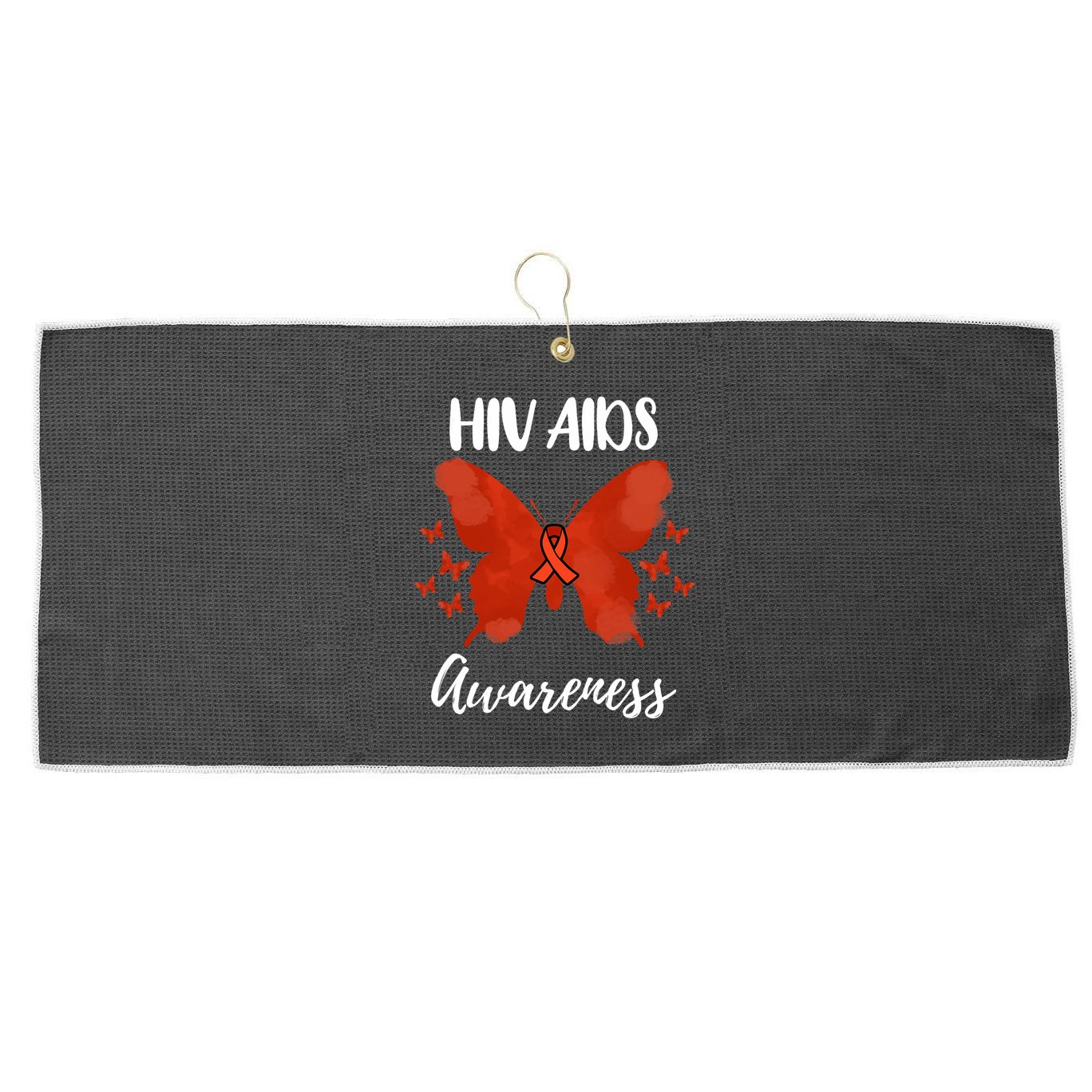 Red Ribbon Hiv Aids Awareness Large Microfiber Waffle Golf Towel