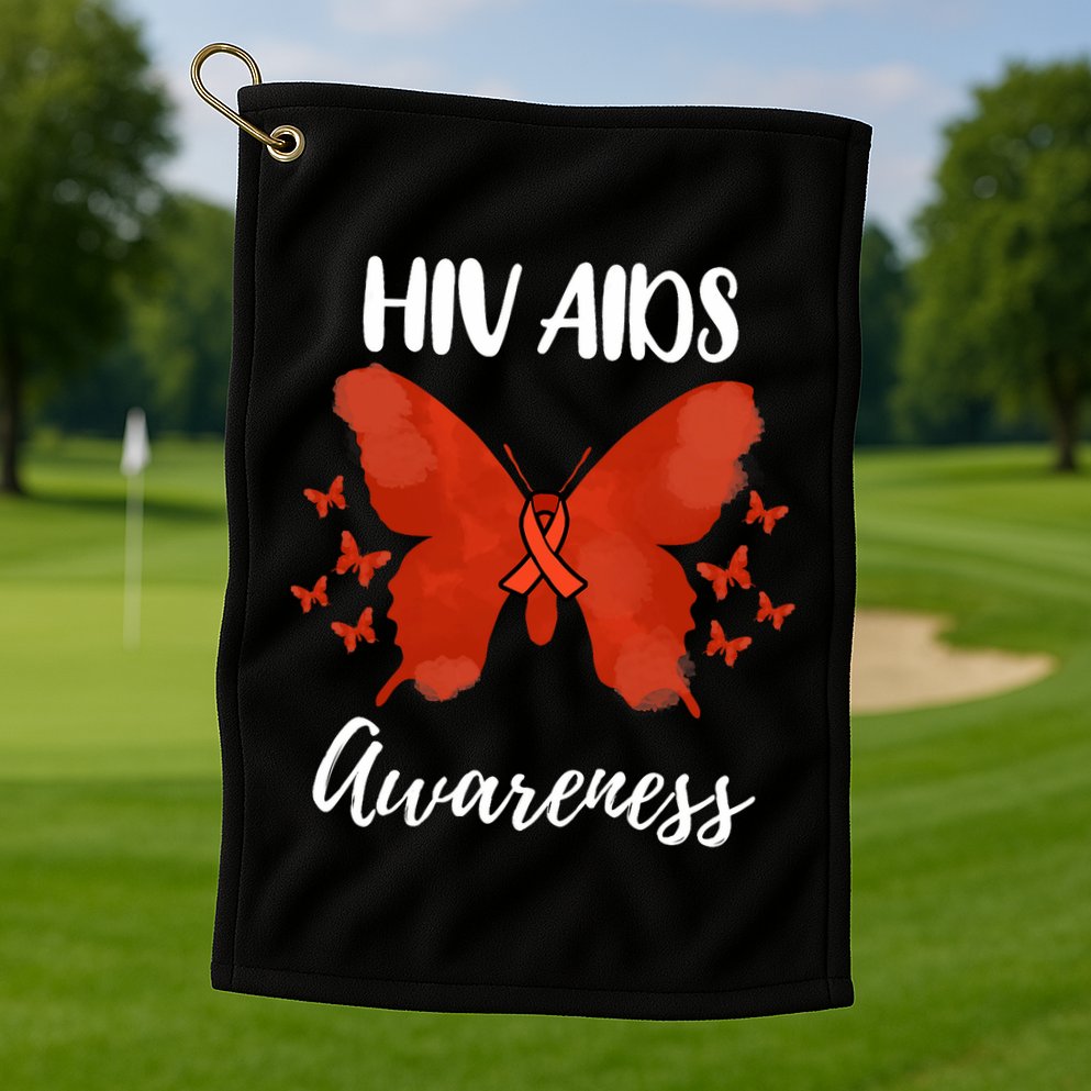 Red Ribbon Hiv Aids Awareness Golf Towel