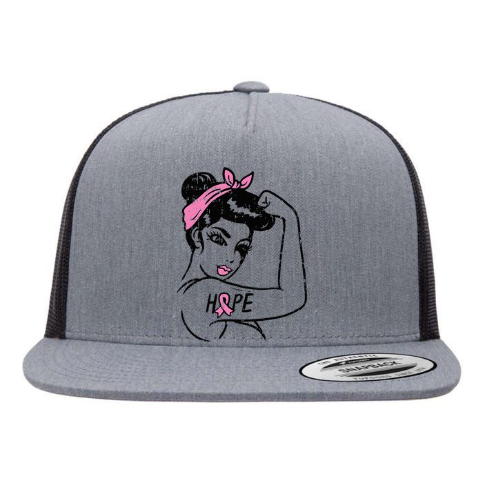 Rosie Riveter Hope Fighting Breast Cancer Awareness  Flat Bill Trucker Hat