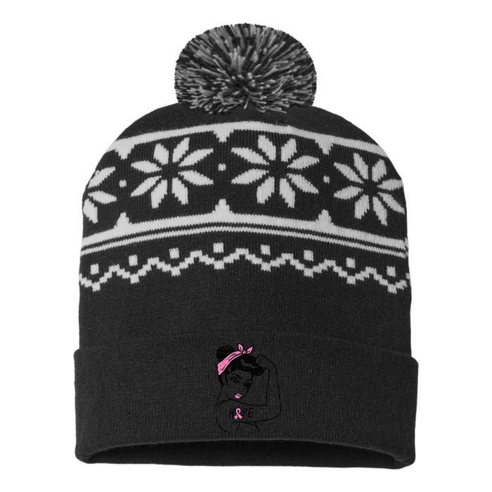 Rosie Riveter Hope Fighting Breast Cancer Awareness  USA-Made Snowflake Beanie