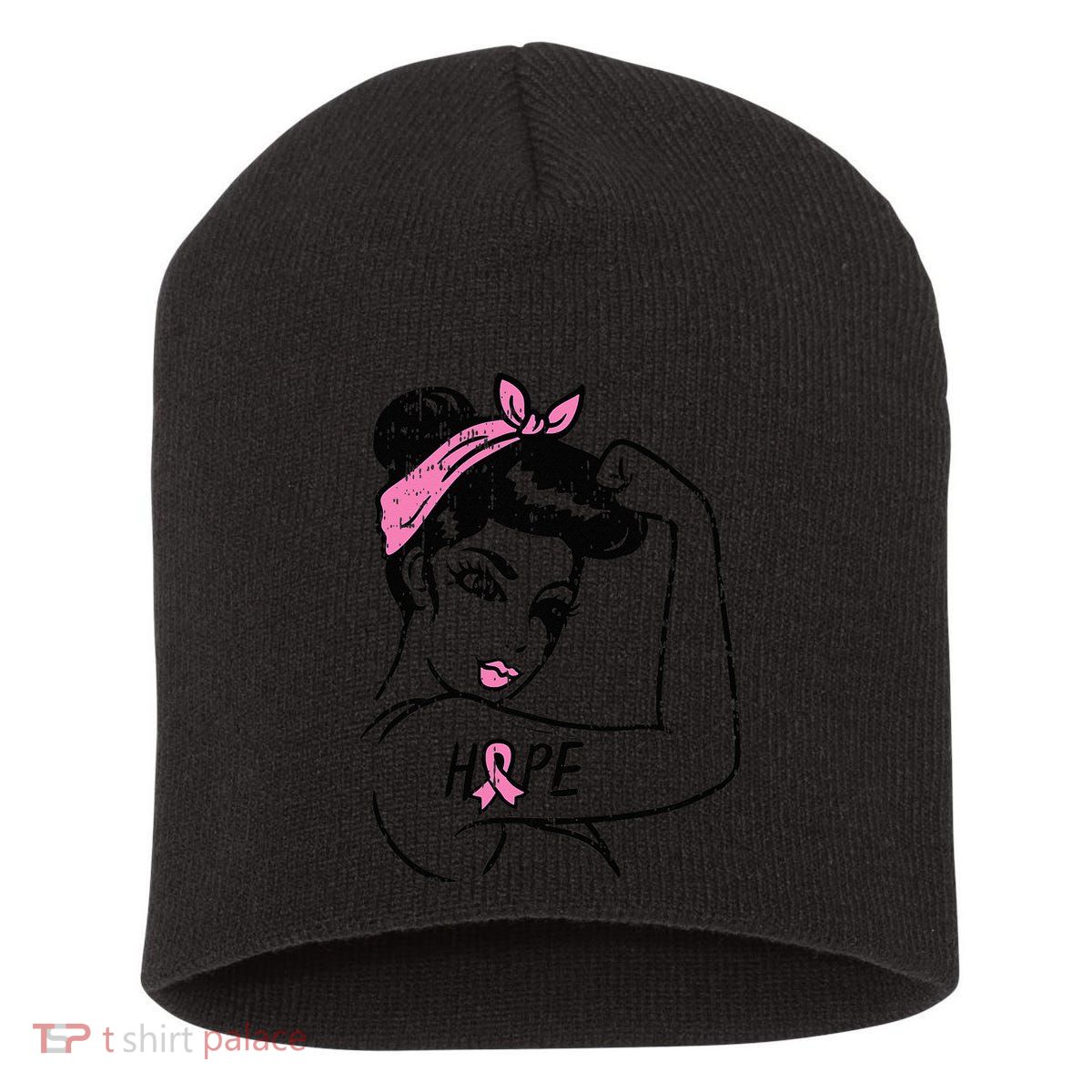 Rosie Riveter Hope Fighting Breast Cancer Awareness  Short Acrylic Beanie