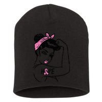 Rosie Riveter Hope Fighting Breast Cancer Awareness  Short Acrylic Beanie