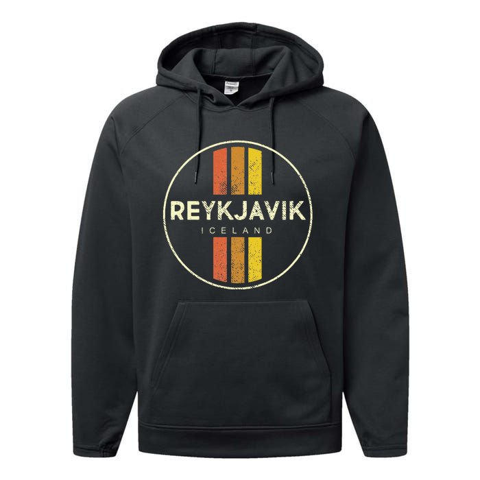 Retro Reykjavik Iceland Vintage Performance Fleece Hoodie