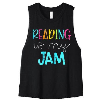 retro Reading is My Jam Read Teacher ELA Teacher Women's Racerback Cropped Tank