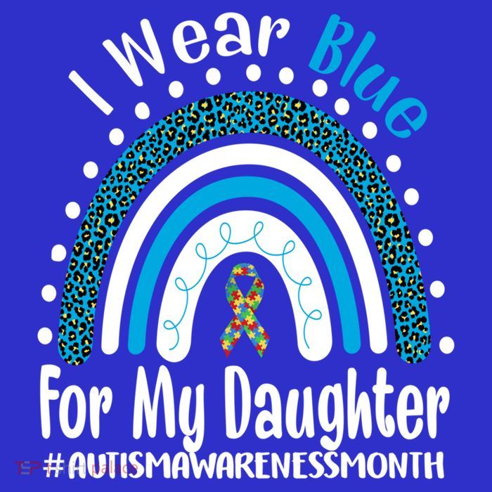 Rainbow Ribbon I Wear Blue For My Daughter Autism Awareness Great Gift Women's V-Neck T-Shirt