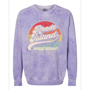 Retro Rhode Island Home State Ri Cool 70s Style Sunset Colorblast Crewneck Sweatshirt