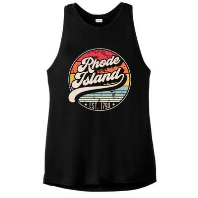 Retro Rhode Island Home State Ri Cool 70s Style Sunset Ladies PosiCharge Tri-Blend Wicking Tank