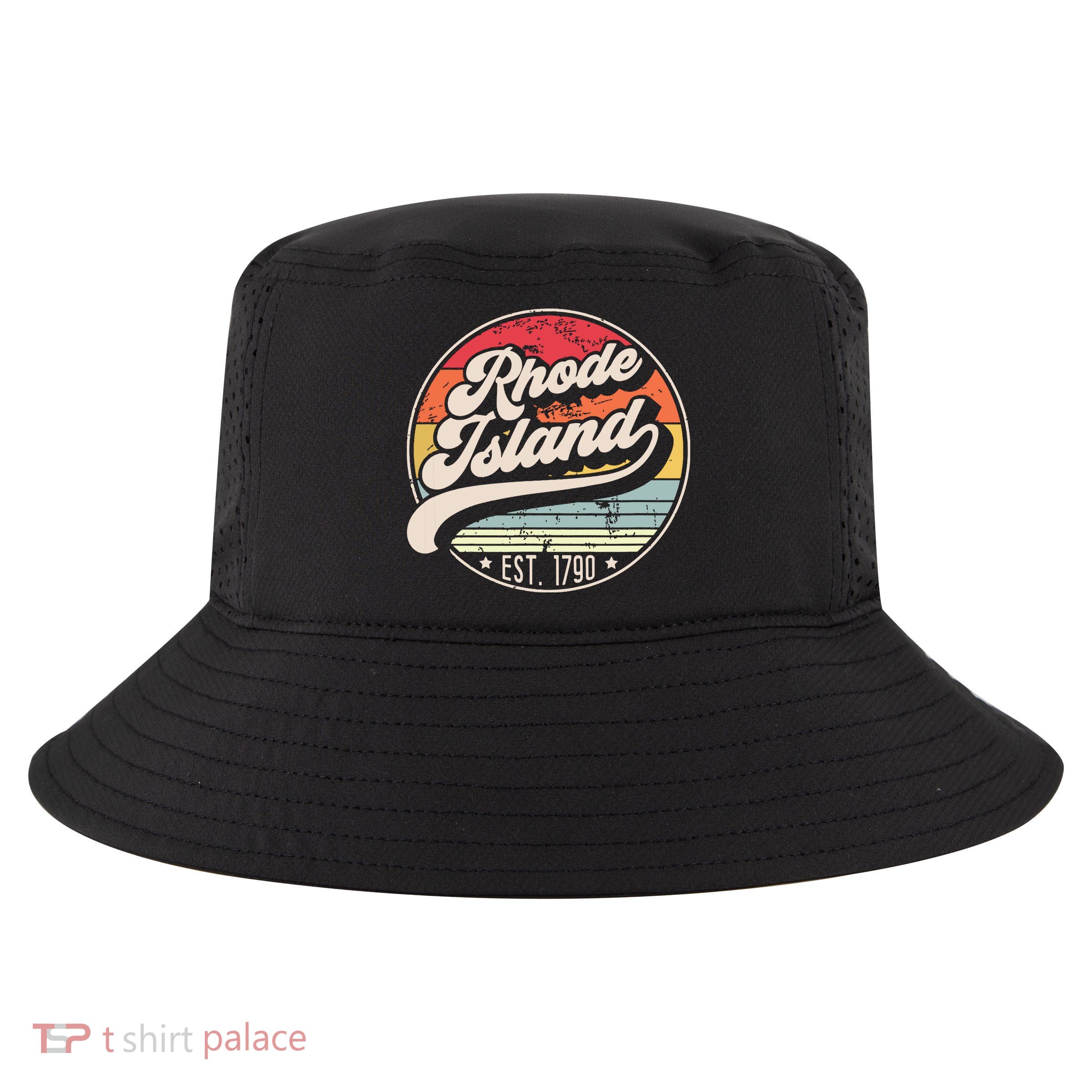 Retro Rhode Island Home State Ri Cool 70s Style Sunset Cool Comfort Performance Bucket Hat