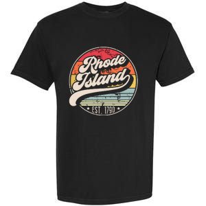 Retro Rhode Island Home State Ri Cool 70s Style Sunset Garment-Dyed Heavyweight T-Shirt