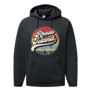 Retro Rhode Island Home State Ri Cool 70s Style Sunset Performance Fleece Hoodie