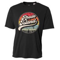 Retro Rhode Island Home State Ri Cool 70s Style Sunset Cooling Performance Crew T-Shirt