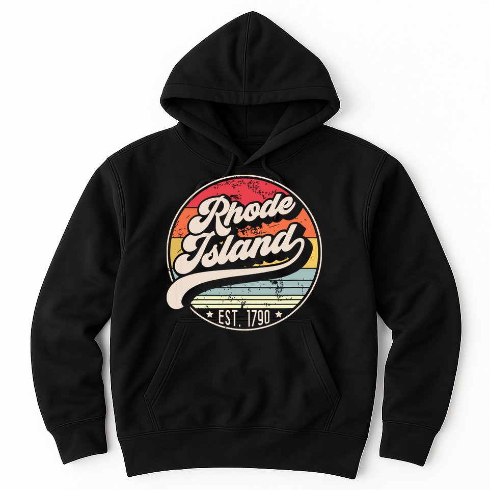 Retro Rhode Island Home State Ri Cool 70s Style Sunset Hoodie