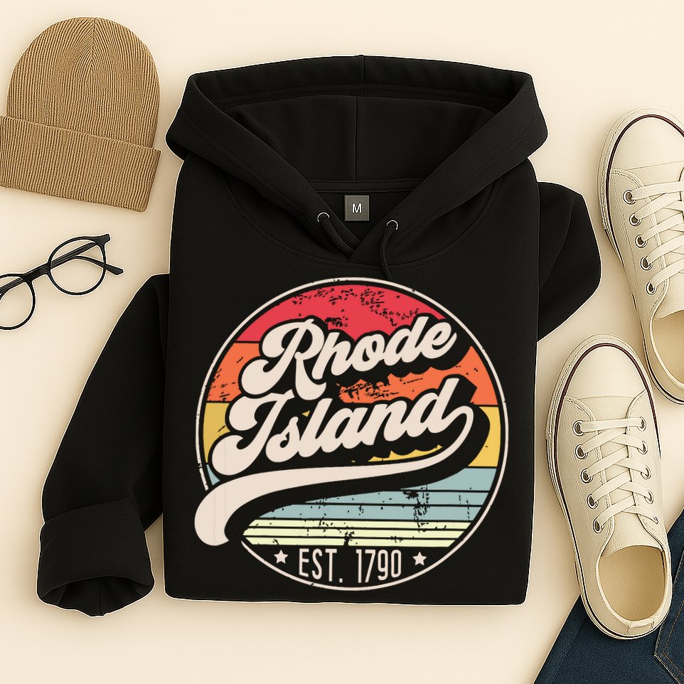 Retro Rhode Island Home State Ri Cool 70s Style Sunset Hoodie