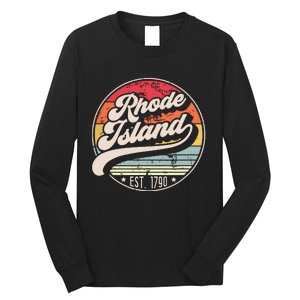 Retro Rhode Island Home State Ri Cool 70s Style Sunset Long Sleeve Shirt