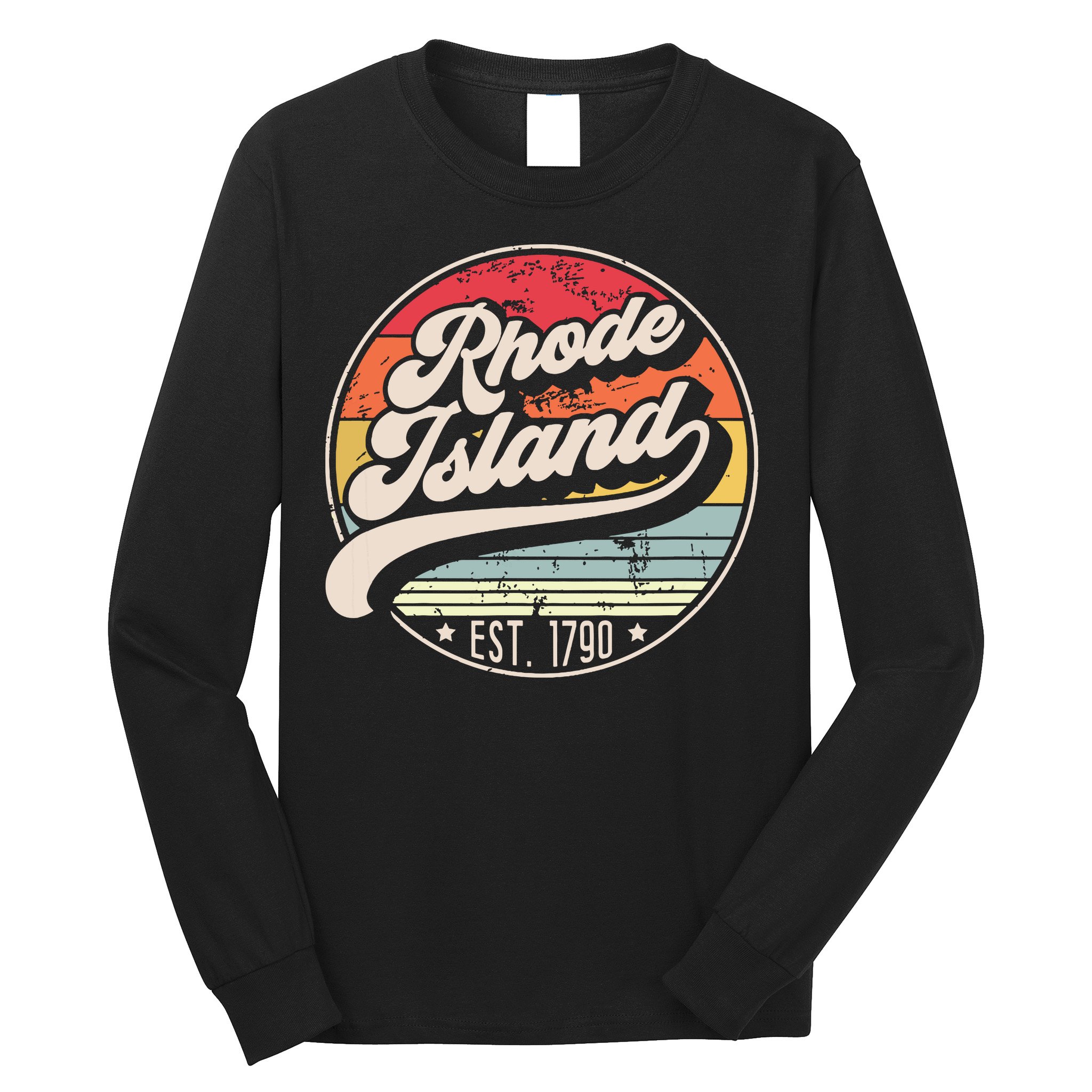 Retro Rhode Island Home State Ri Cool 70s Style Sunset Long Sleeve Shirt