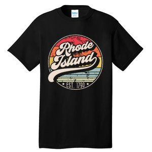 Retro Rhode Island Home State Ri Cool 70s Style Sunset Tall T-Shirt