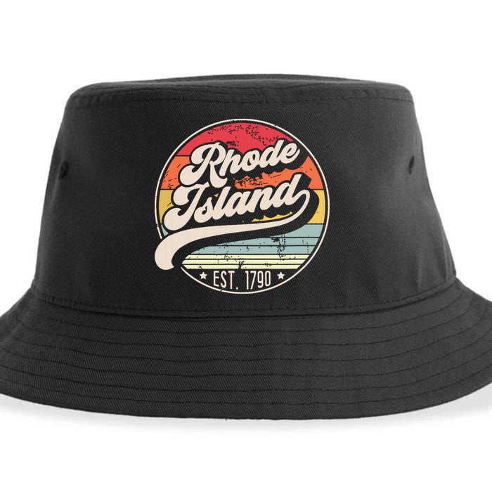 Retro Rhode Island Home State Ri Cool 70s Style Sunset Sustainable Bucket Hat