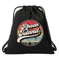 Retro Rhode Island Home State Ri Cool 70s Style Sunset Drawstring Bag