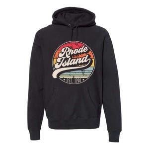 Retro Rhode Island Home State Ri Cool 70s Style Sunset Premium Hoodie