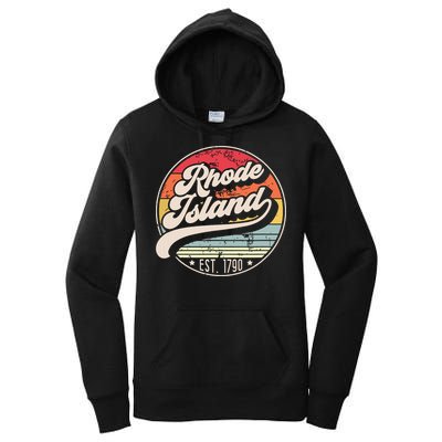 Retro Rhode Island Home State Ri Cool 70s Style Sunset Women's Pullover Hoodie