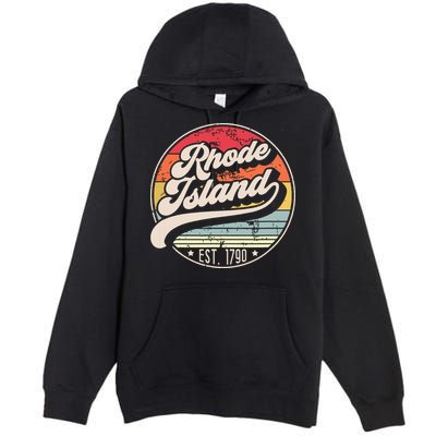 Retro Rhode Island Home State Ri Cool 70s Style Sunset Premium Pullover Hoodie